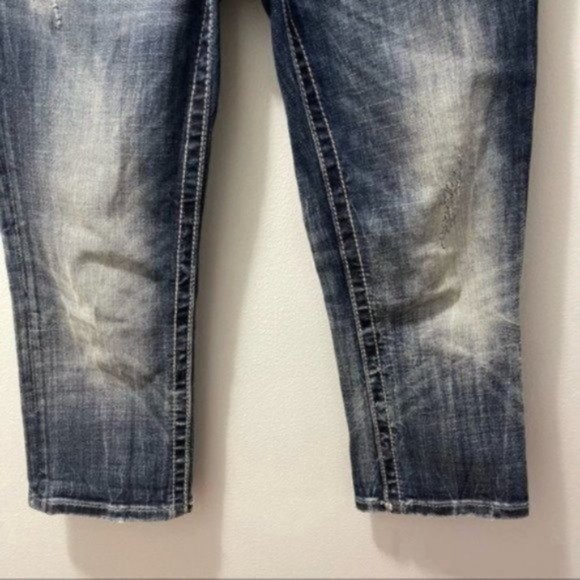 Miss Me Rhinestone Signature Cuffed Distressed Western Jean Capris Embellished - Picture 7 of 9